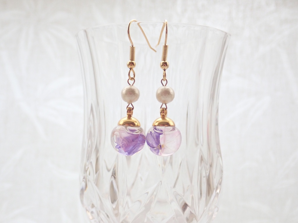 スターチス ハーバリウム ピアス パープル✕ピンク