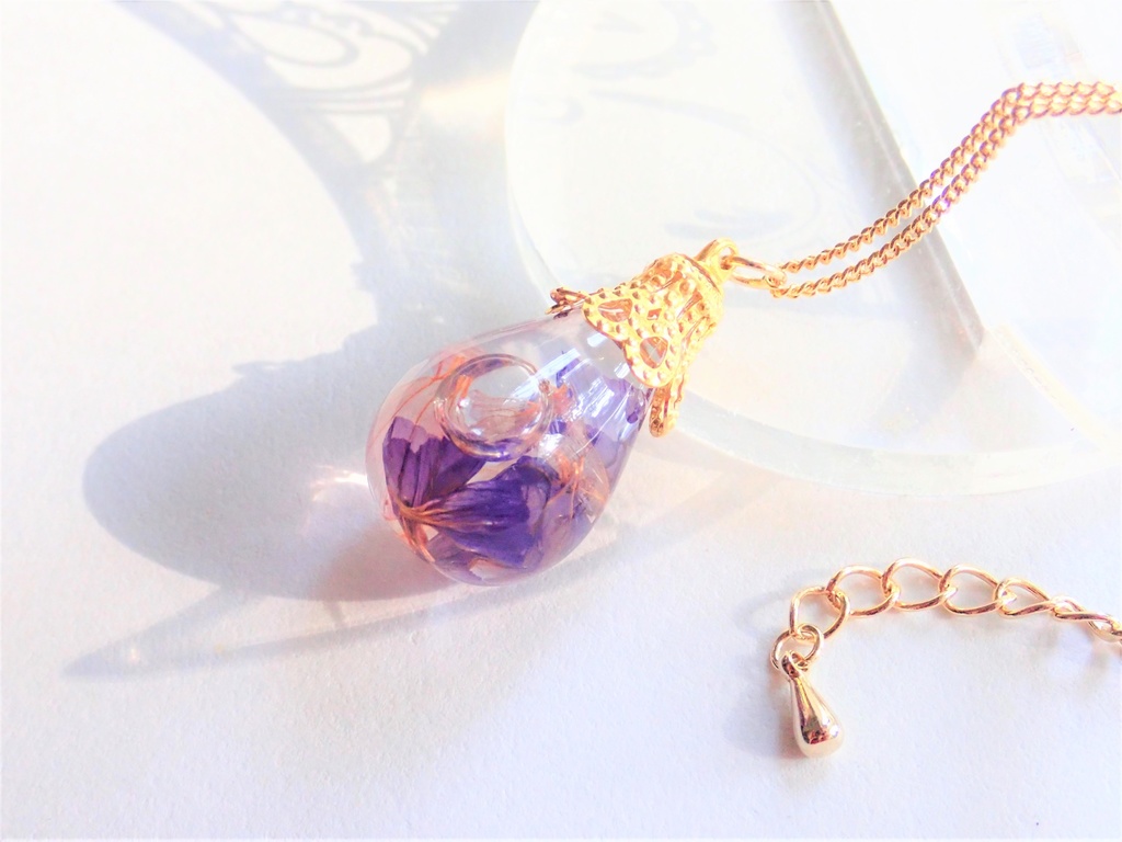 スターチスの雫 ハーバリウム ネックレス パープル✕ピンク