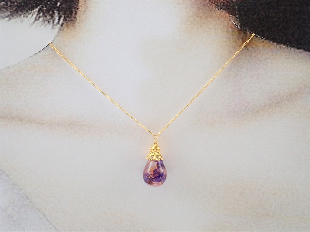 スターチスの雫 ハーバリウム ネックレス パープル✕ピンク