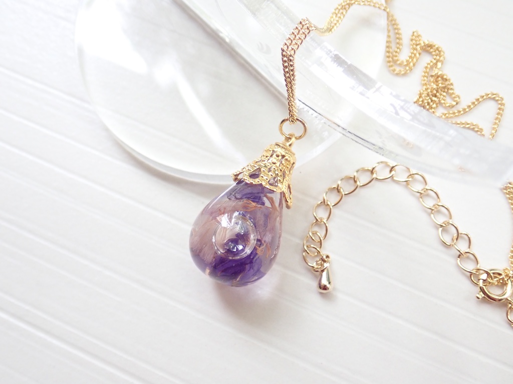 スターチスの雫 ハーバリウム ネックレス パープル✕ピンク