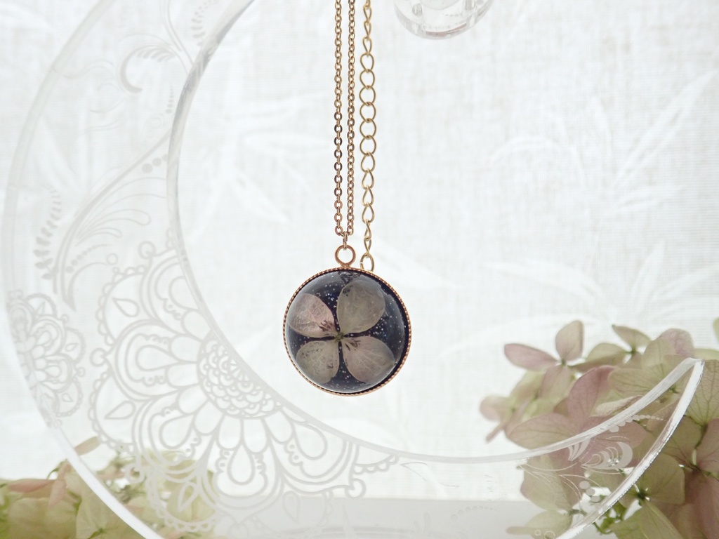 夜空 紫陽花 半球 ネックレス