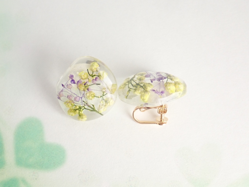 小花柄 プリザーブドフラワーの一粒ピアス