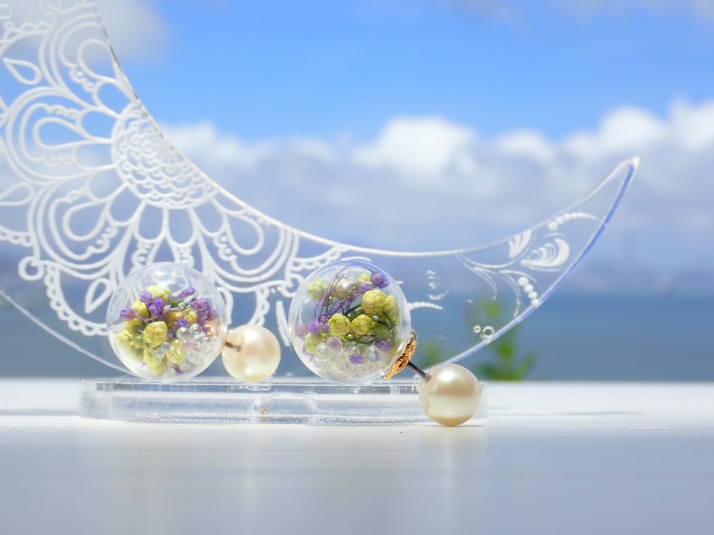 小花咲く パールキャッチ ピアス