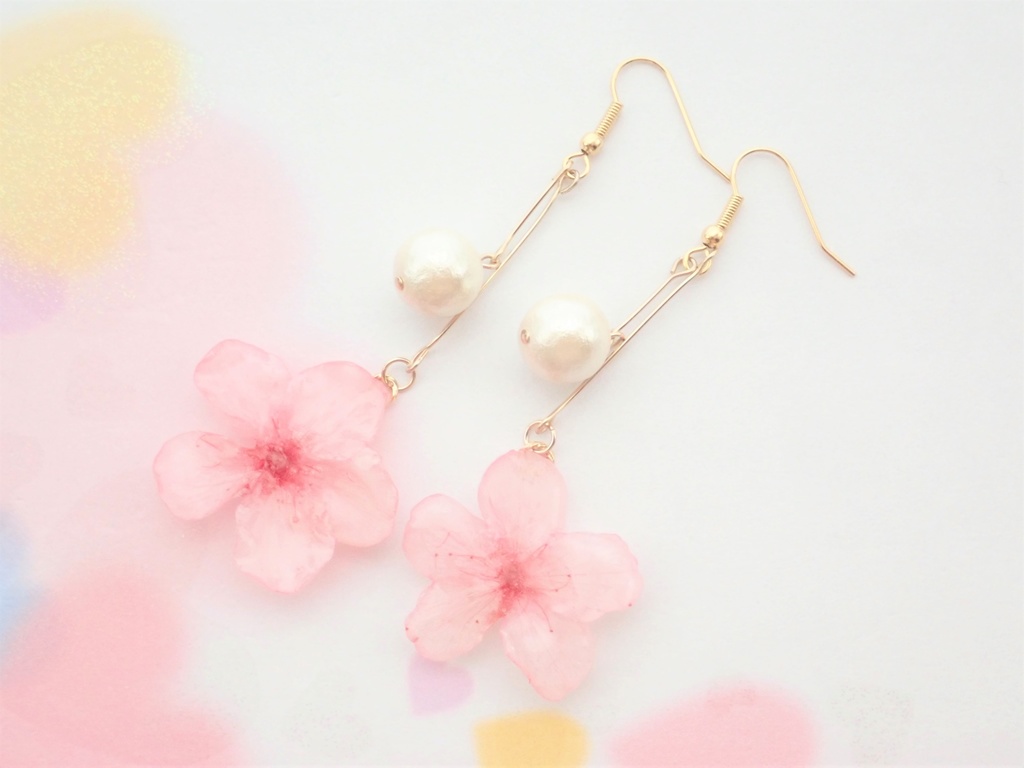 花時 本物の櫻✕コットンパール ピアス