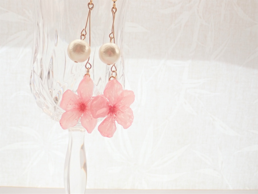 花時 本物の櫻✕コットンパール ピアス