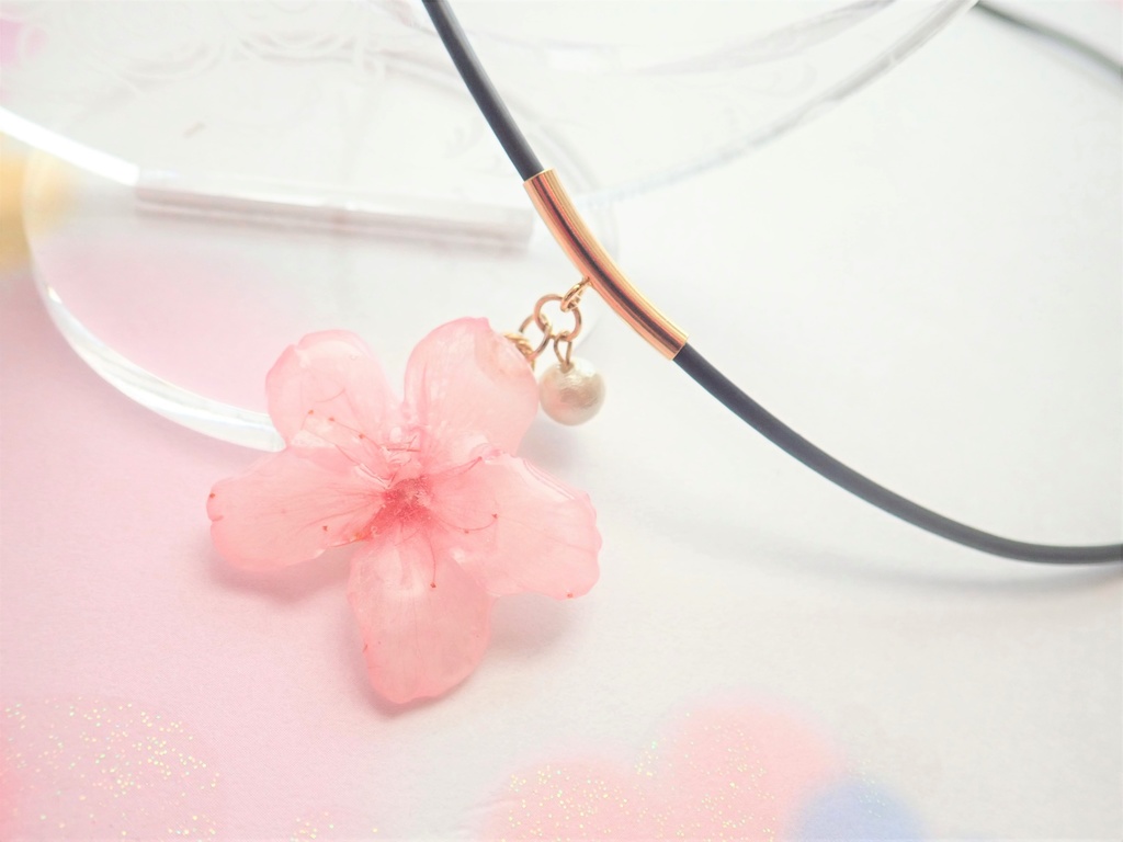 櫻美人　本物のお花✕コットンパール　スタイネックレス
