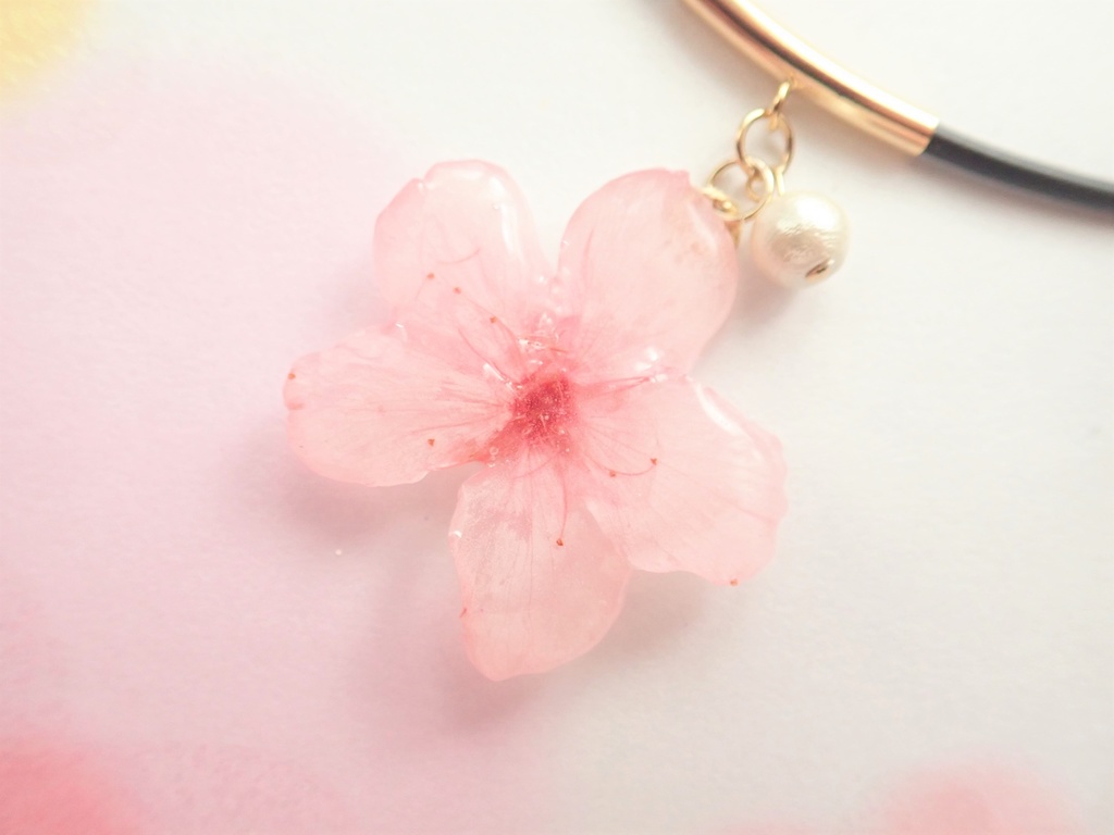 櫻美人 本物のお花✕コットンパール スタイネックレス