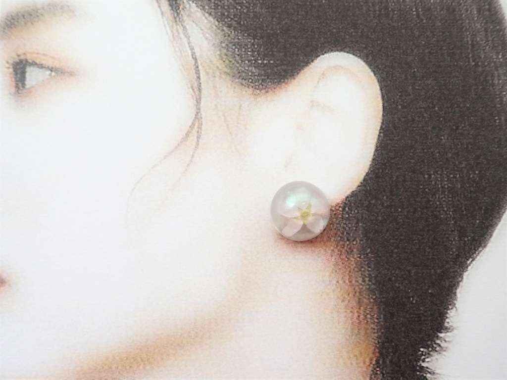 啓翁桜 パールホワイト 半球 一粒ピアス