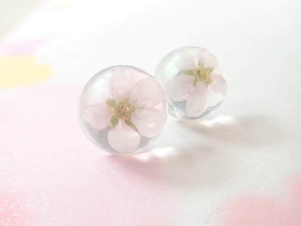 啓翁桜 パールホワイト 半球 一粒ピアス