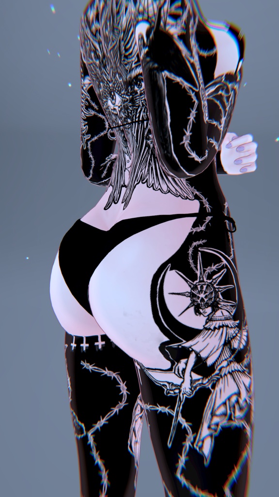 👺 Half Devil Half Angel Moe Tattoo「萌」 / 半悪魔半天使 萌えタトゥー😇
