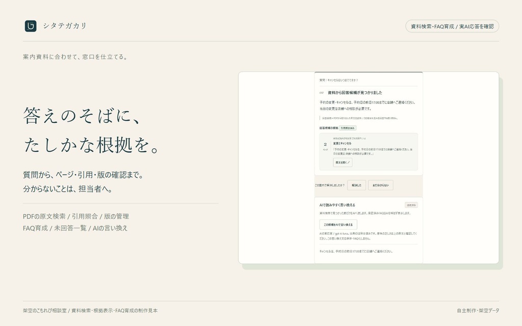 【無料体験版】あなた専用のQ&A窓口・問い合わせ改善|シタテガカリ