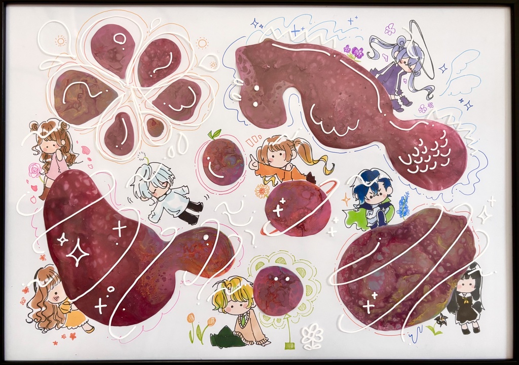 【原画】お花たちのせかい【イラスト×液体アート】