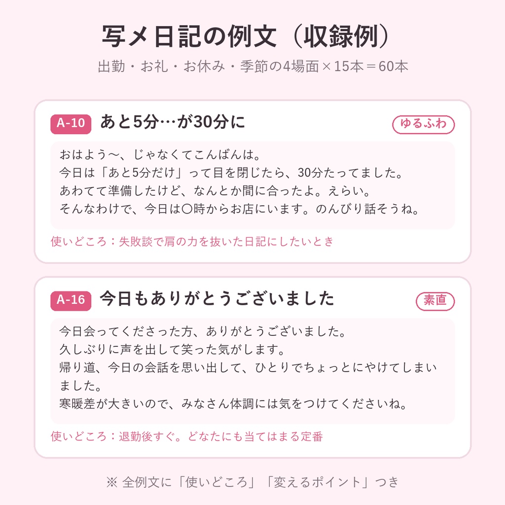 写メ日記60本+お客さんへのメッセージ40本 例文集【夜職向け】