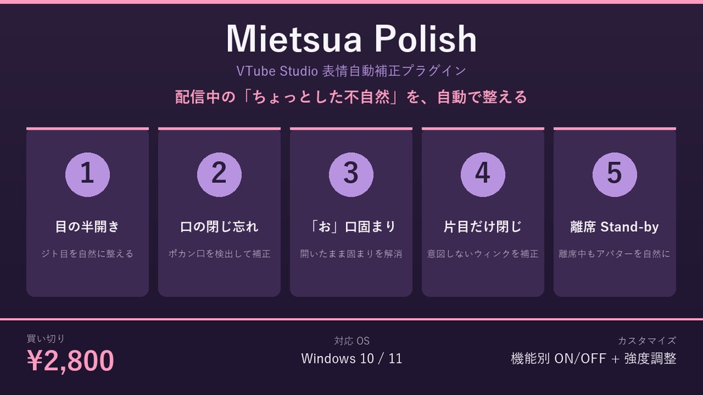 Mietsua Polish — VTube Studio 表情自動補正プラグイン