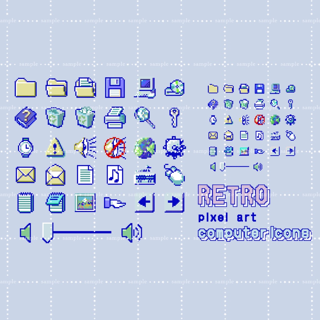 パステルカラーのレトロPCデスクトップウィンドウUIセット アイコン・カーソル付き