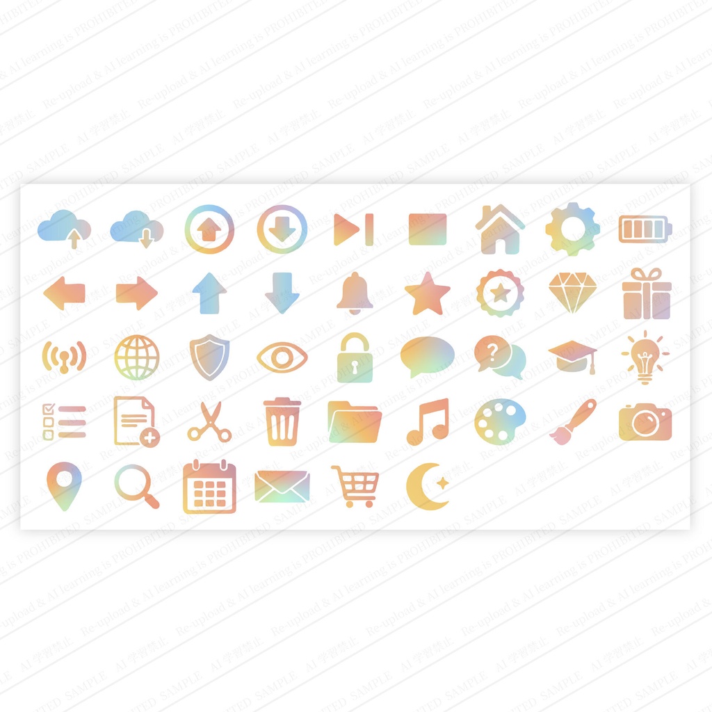 パステルカラーのグラデーションUIアイコンセット ベクター素材Webアプリ用 高画質ベクター