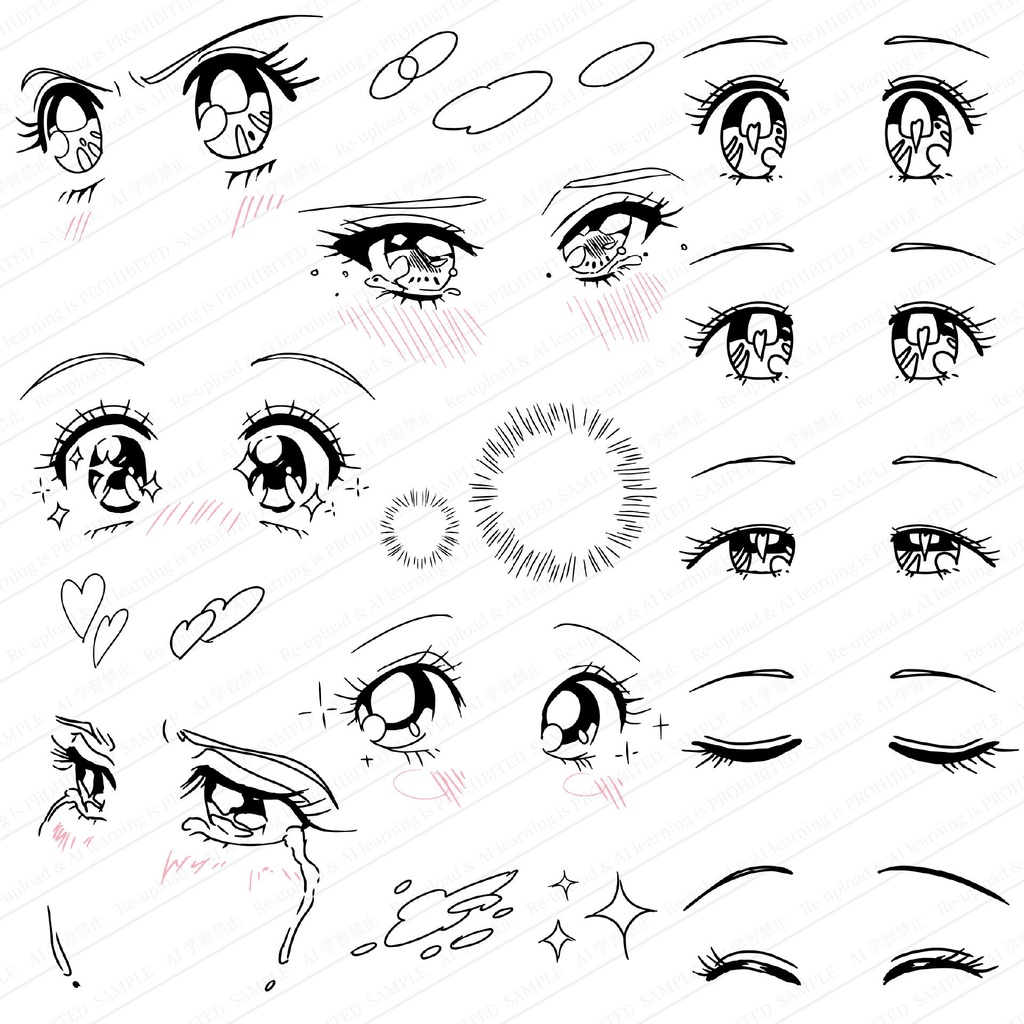 平成女児アニメ・少女漫画風の瞳の表情セット 高画質ベクター