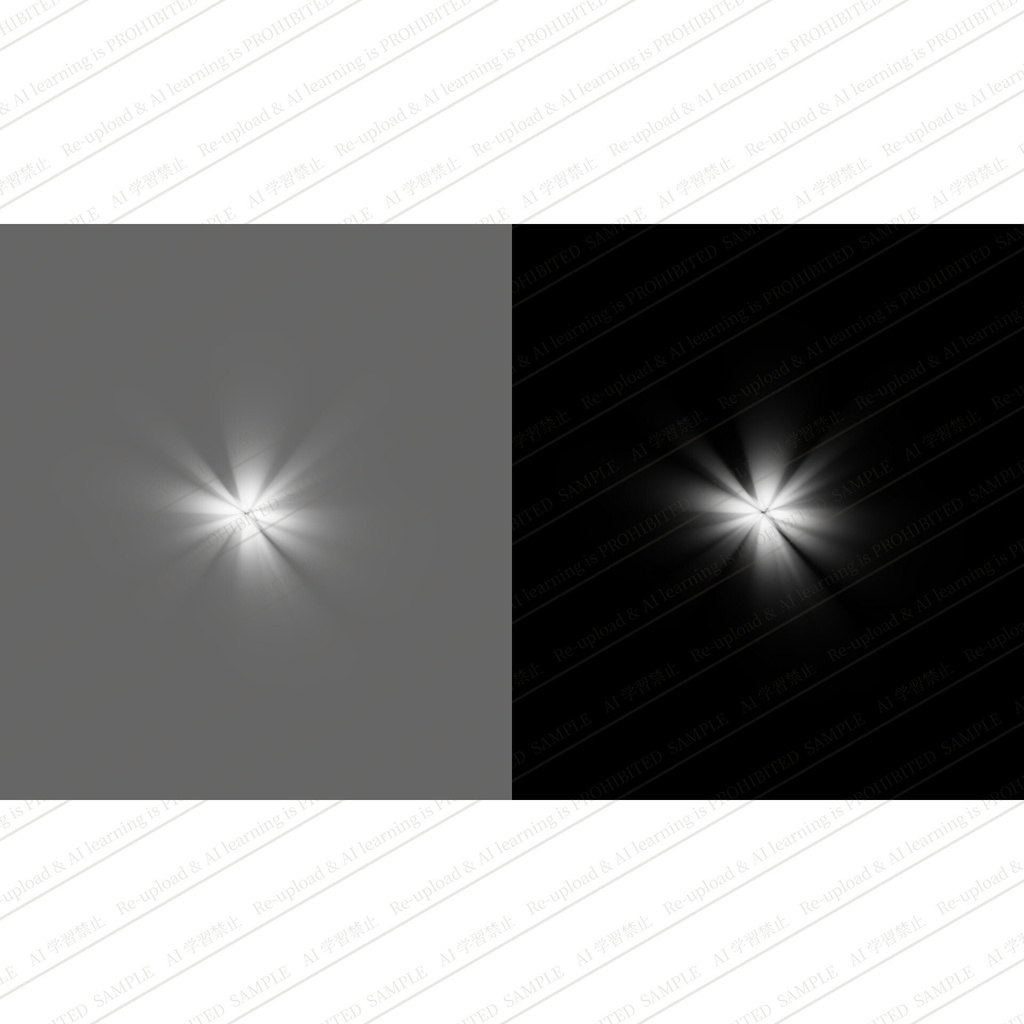 暗闇で輝く2つの星のような光とレンズフレアの抽象イメージ画像素材　高画質