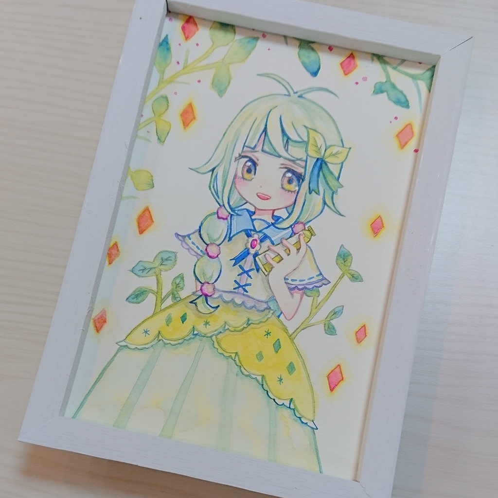 〔水彩原画〕リーフグリーンちゃん/額あり