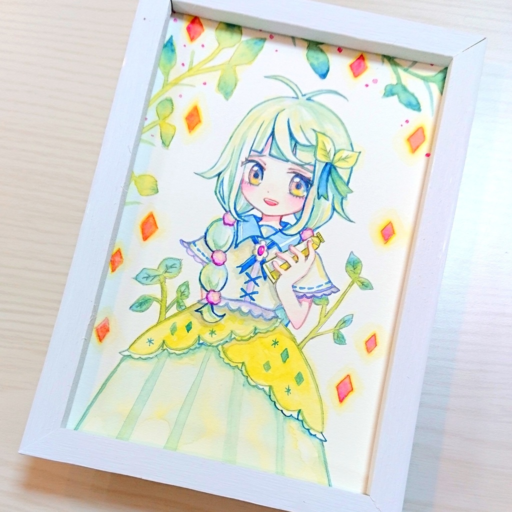 〔水彩原画〕リーフグリーンちゃん/額あり