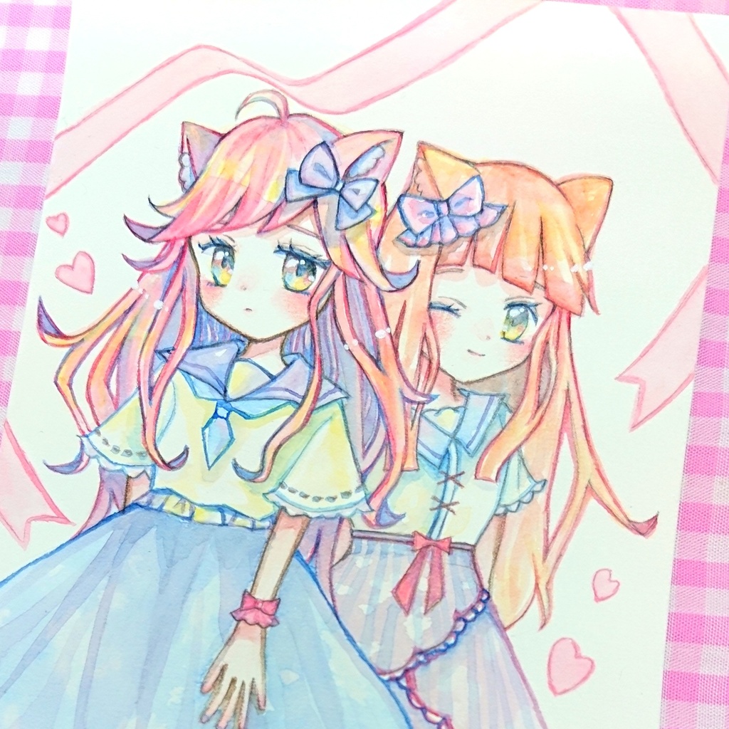 〔水彩原画〕なかよしねこさん