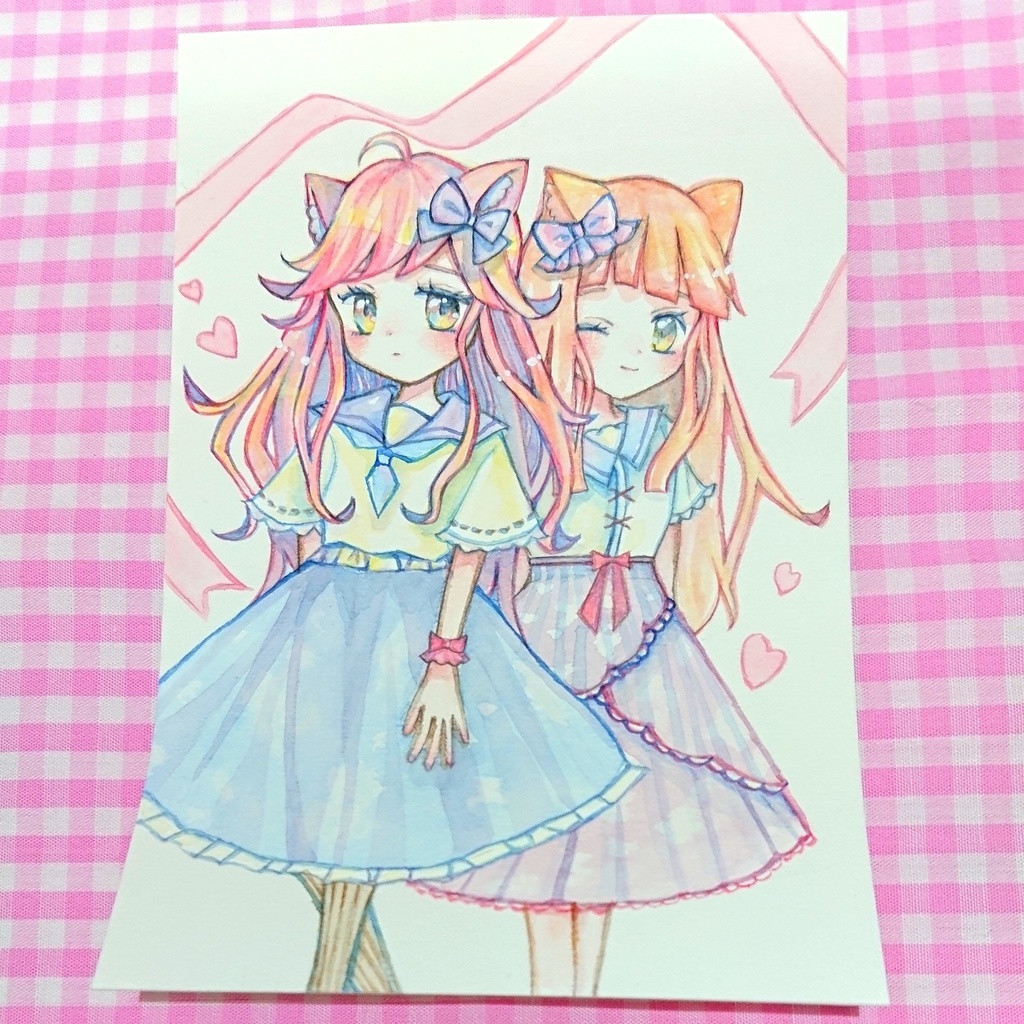 〔水彩原画〕なかよしねこさん