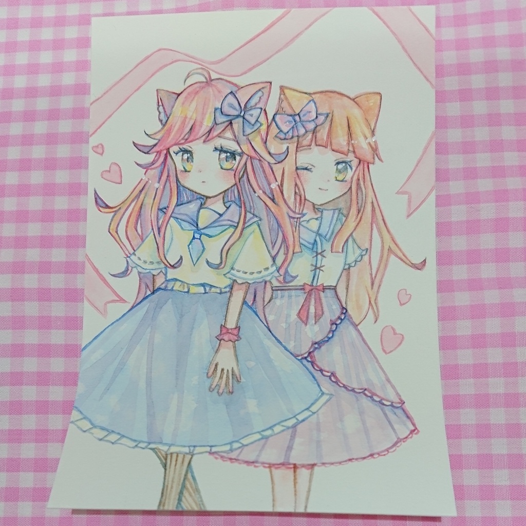 〔水彩原画〕なかよしねこさん