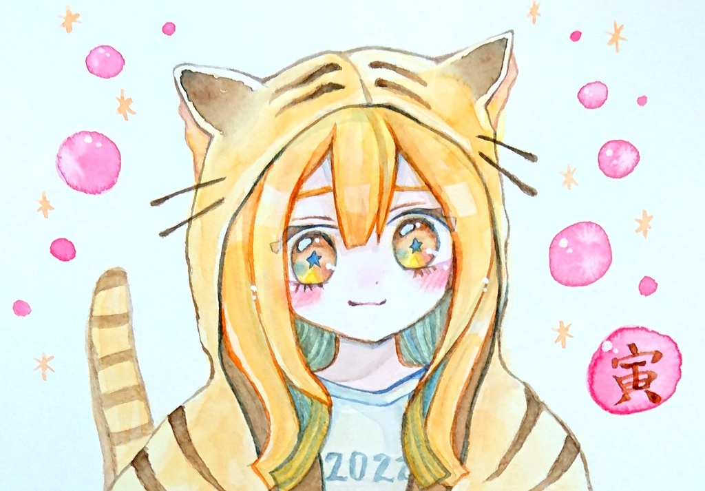 〔水彩原画〕とら耳パーカーちゃん☆