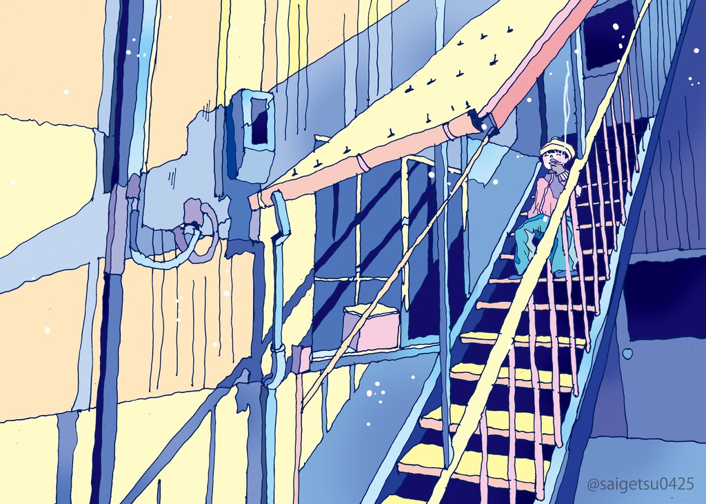 postcard「ちょっと一服」中切町の風景