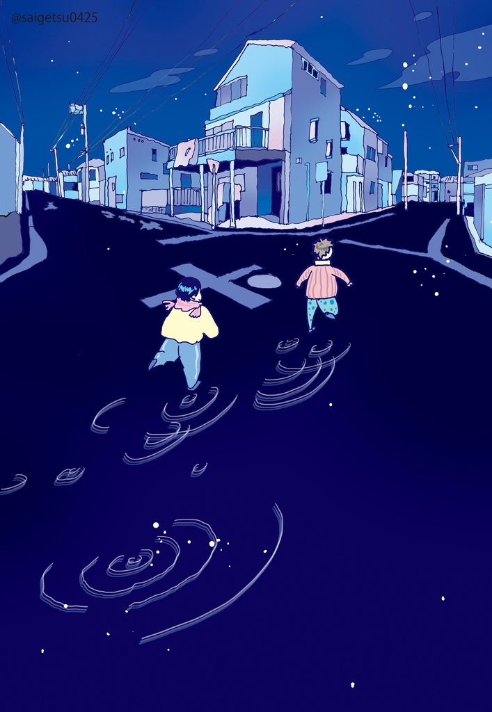 postcard「夜遊び」中切町の風景