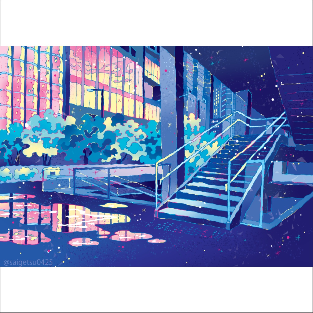 postcard「雨の夜は明るい」梅田の風景/ Umeda, OSAKA