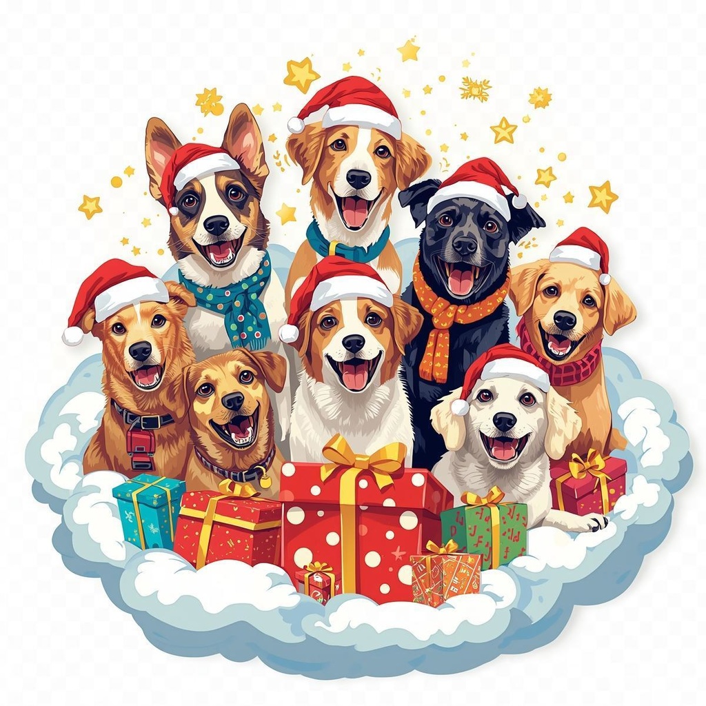 クリスマス 犬クリップアート|背景透過PNG 15点