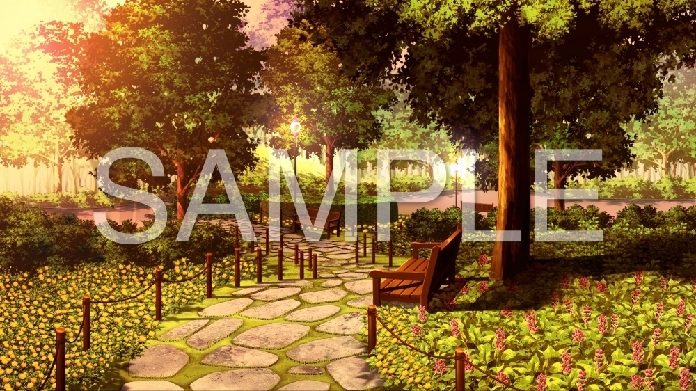 背景素材-公園 夕 花あり (自然編part01+α-130garden001fy)