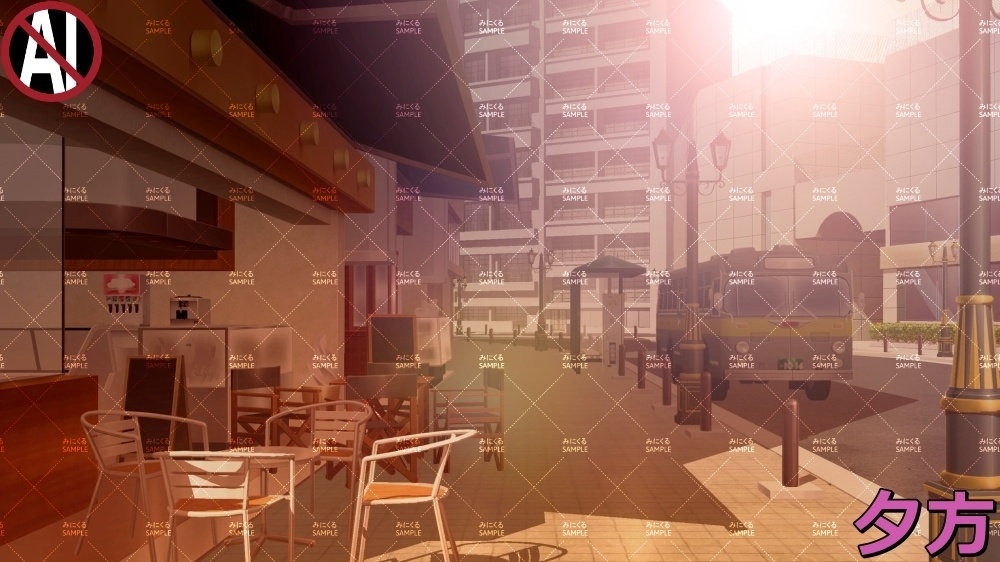 【背景素材】街並み①カフェエリア (日常編part07+α-130machi)