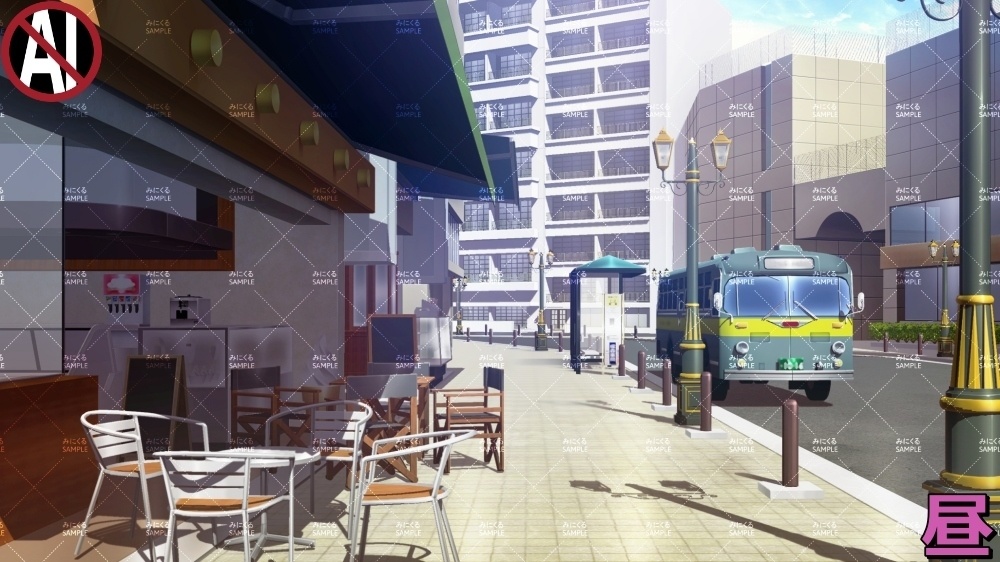 【背景素材】街並み①カフェエリア (日常編part07+α-130machi)