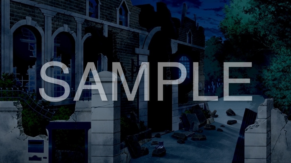 背景素材-屋敷外観 破壊 夜 (お屋敷編part04-130oyashiki014bn)