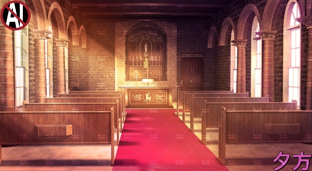 背景素材-礼拝堂 夕 (ファンタジー編part04-018_chapel_y)