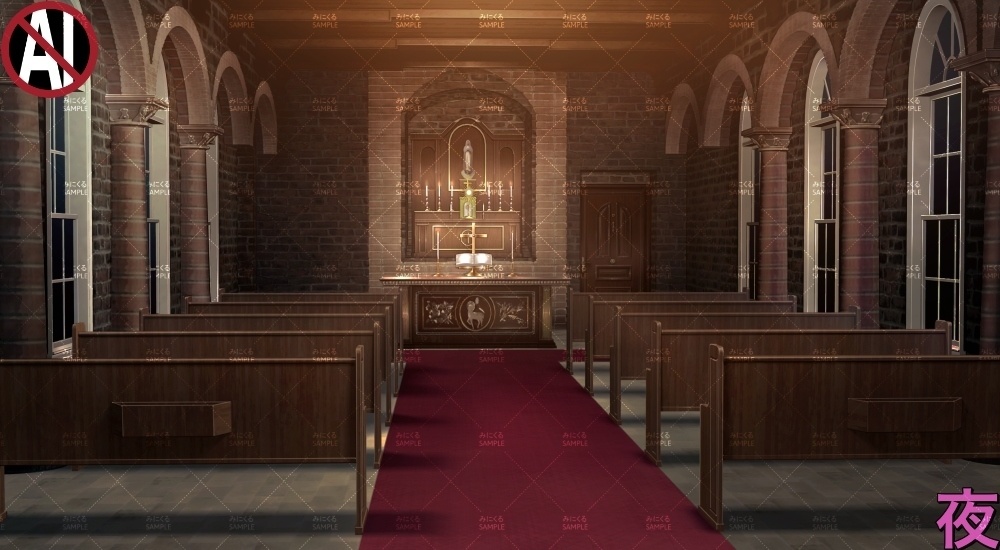 背景素材-礼拝堂 夜1 (ファンタジー編part04-018_chapel_n)