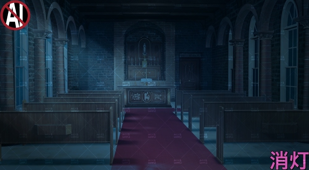 背景素材-礼拝堂 夜２ (ファンタジー編part04-018_chapel_nn)