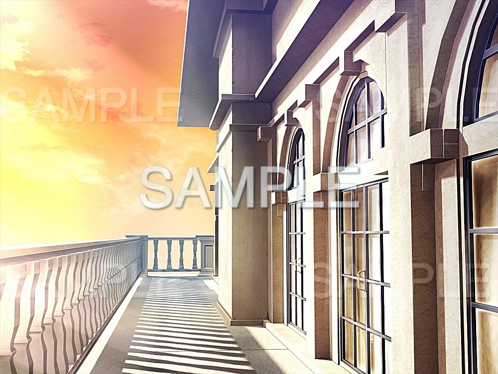  背景素材- バルコニー 夕 (お屋敷編part05-nexyashi003ｙ)