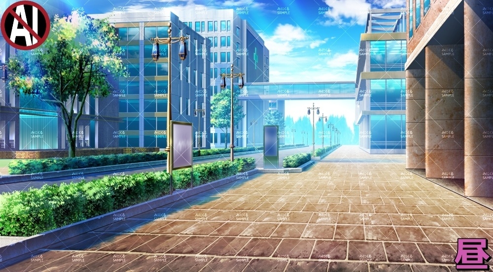 【背景素材】街並み②病院 (日常編part07+α-AChos001)
