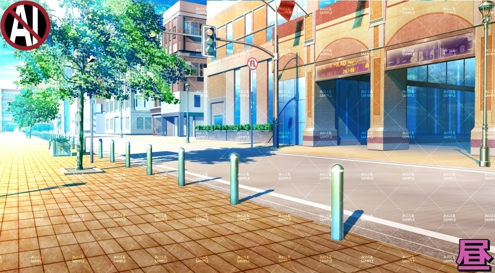 【背景素材】街並み③歩道 (日常編part07+α-ACstreet001)