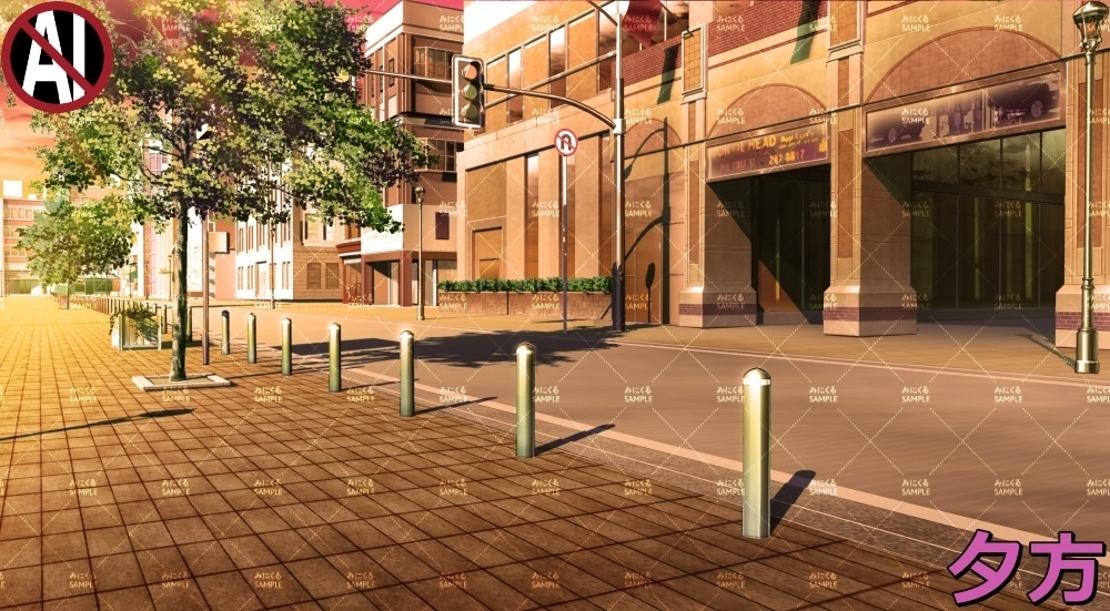 【背景素材】街並み③歩道 (日常編part07+α-ACstreet001)