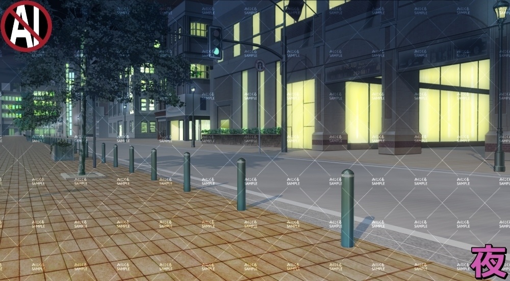 【背景素材】街並み③歩道 (日常編part07+α-ACstreet001)