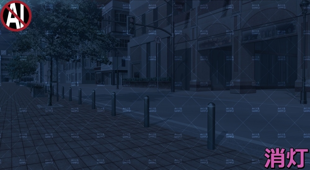 【背景素材】街並み③歩道 (日常編part07+α-ACstreet001)