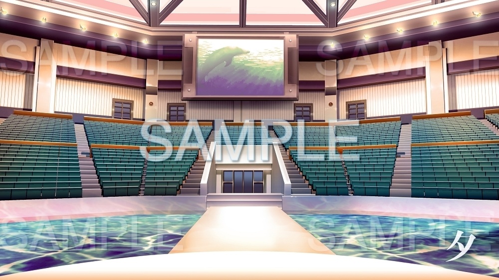 【背景素材】イルカショー/ステージ (レジャー・公共施設編part02-ACamu003)