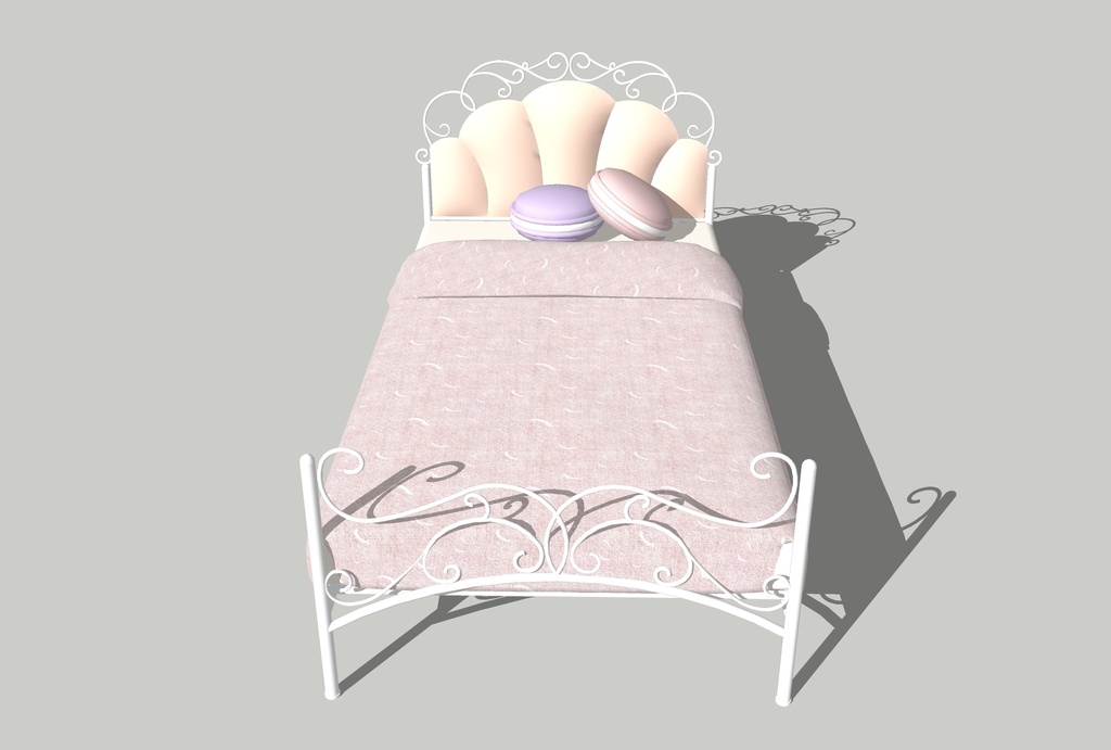 パステルなシングルベッド(bed10)【3D素材】
