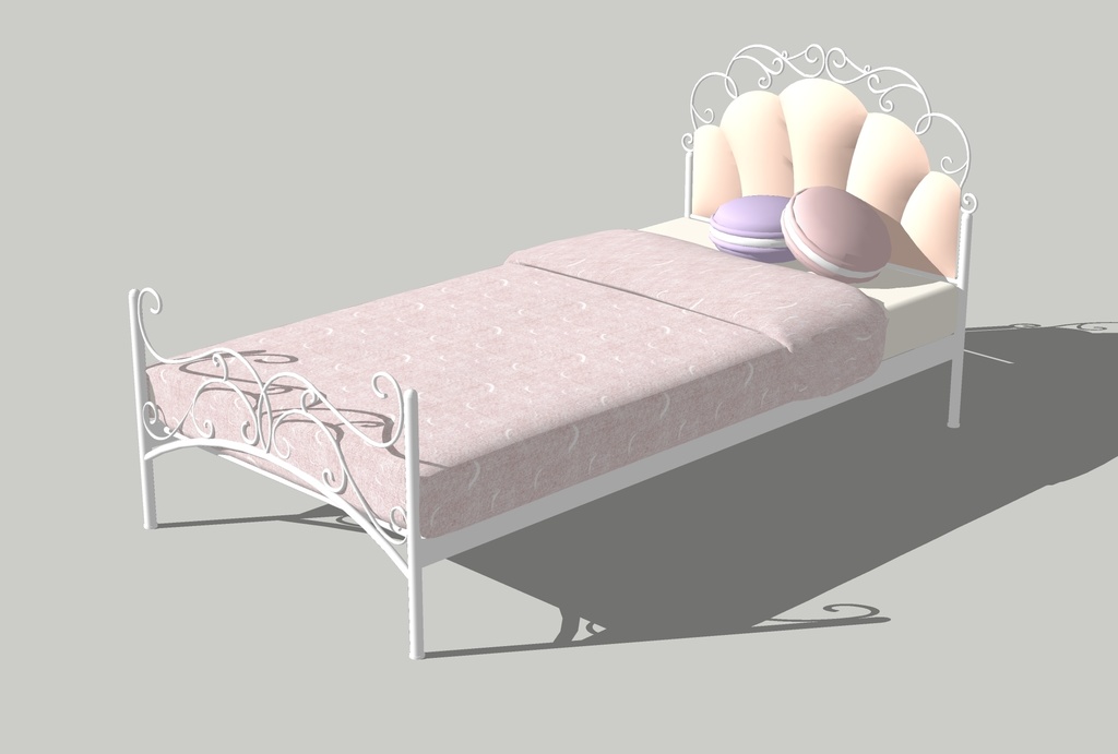 パステルなシングルベッド(bed10)【3D素材】