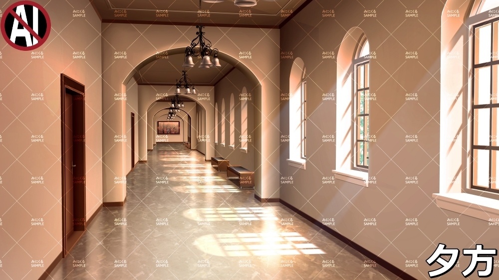 【背景素材】名門校の廊下① (学園編part06-ACschool007)