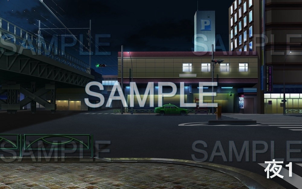 【背景素材】線路横/交差点 (日常編part08-oldcity04)